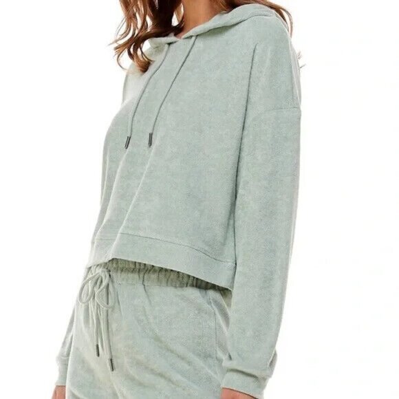 𝅺WAYF Bnwot Women Green Terry Hooded Sweater Sz Small - Picture 8 of 8